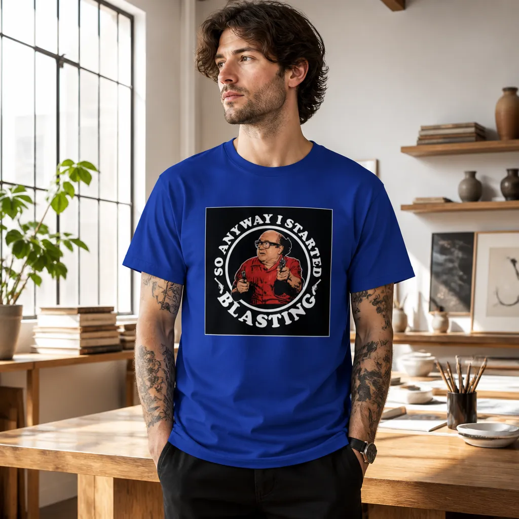 Model wearing Frank Reynolds "Anyway..." T-Shirt T-Shirts in Black