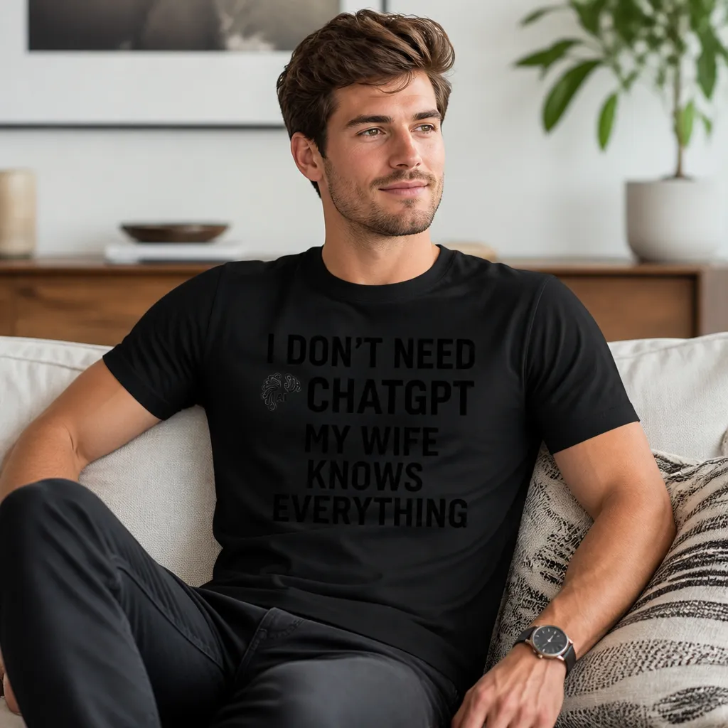 Model wearing I Don't Need ChatGPT Funny Tech Tee T-Shirts in White