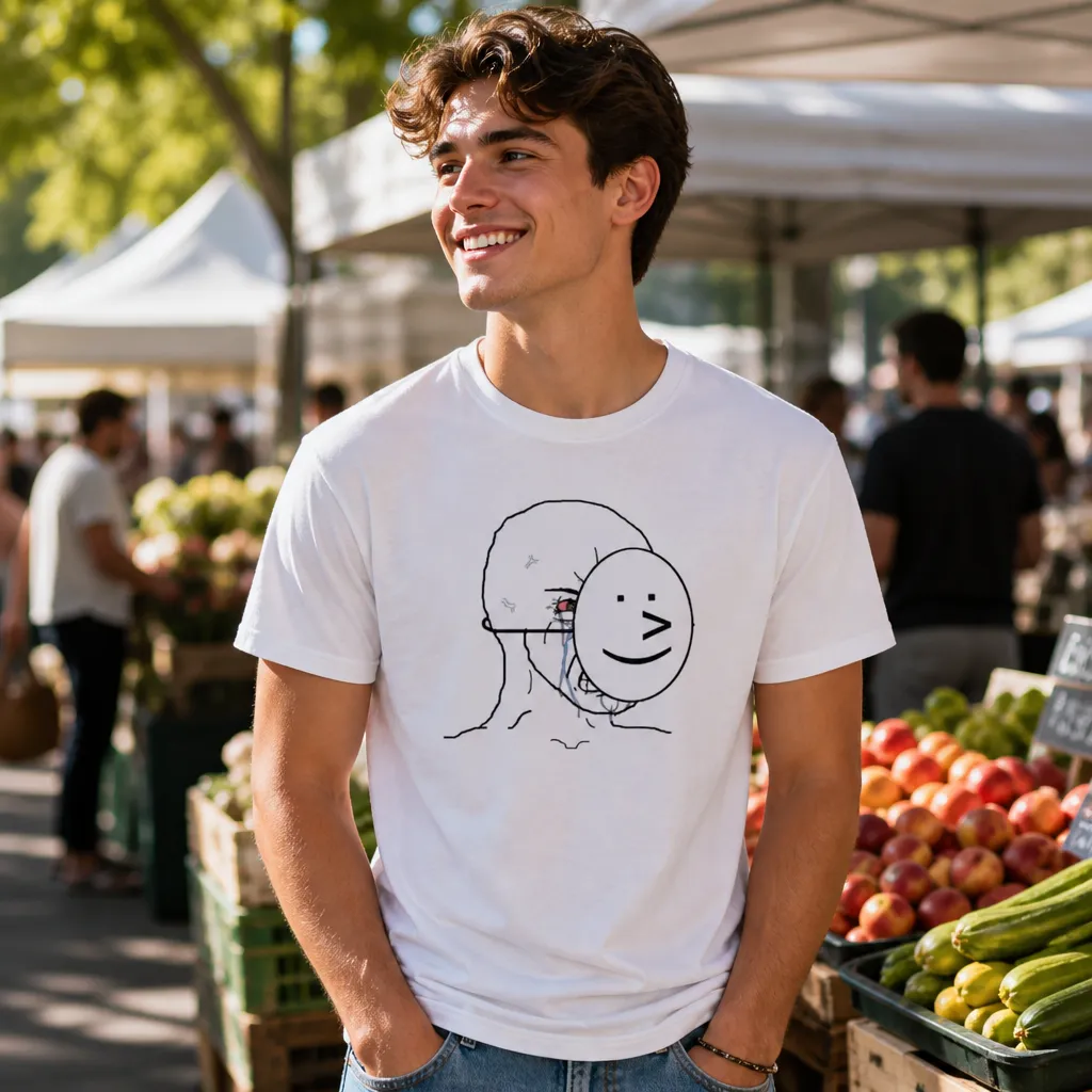Model wearing Smiling Mask: It's Fine. I'm Fine. Tee T-Shirts in Black