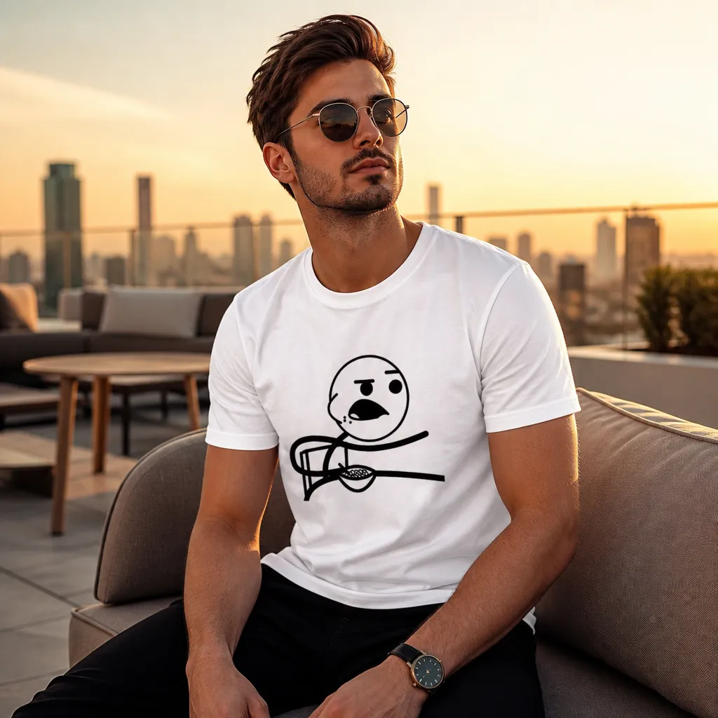 Model wearing Cereal Guy: Wait, What?! Iconic Meme Tee T-Shirts in Black