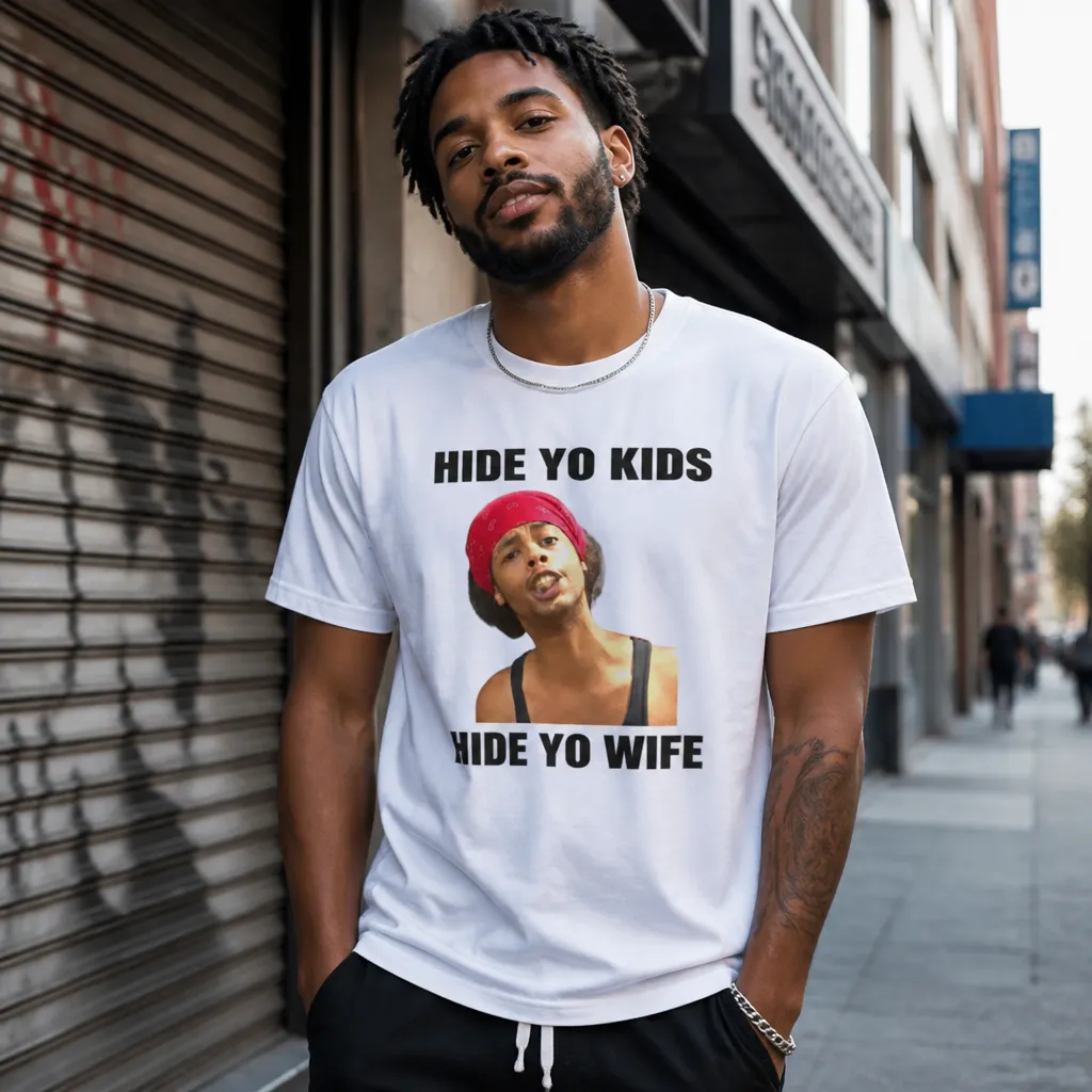 Model wearing Hide Yo Kids Hide Yo Wife T-Shirt T-Shirts in Black