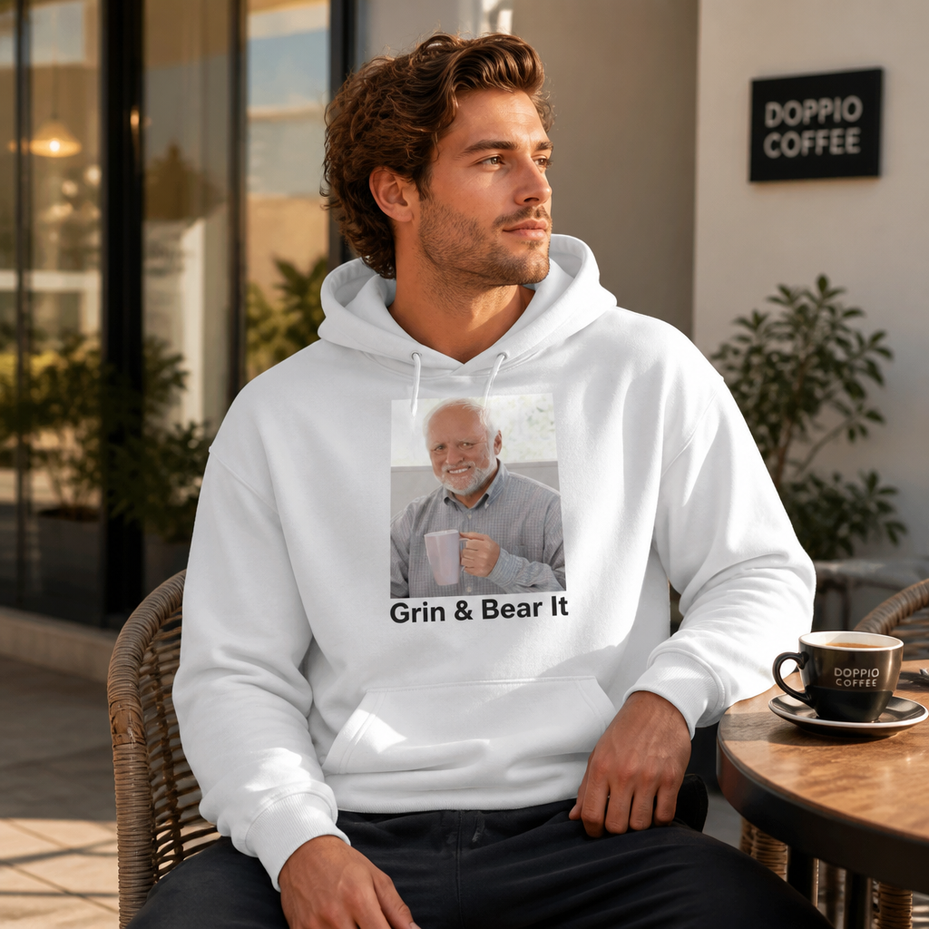 Model wearing Grin & Bear It Hoodie Hoodies in White