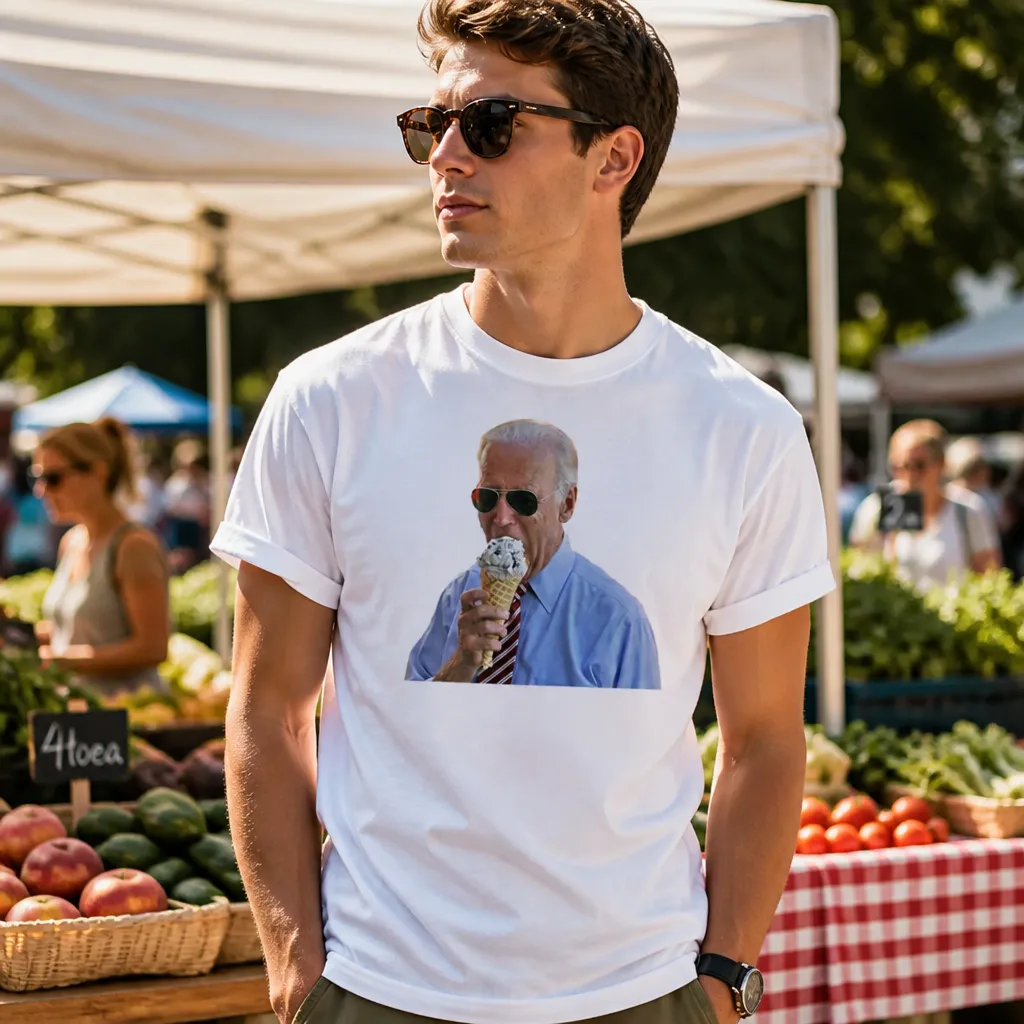 Model wearing Biden Ice Cream T-Shirt T-Shirts in Black