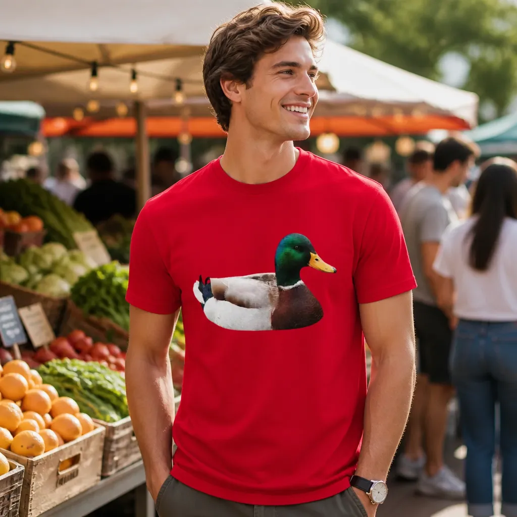 Model wearing Actual Advice Mallard Meme Tee T-Shirts in Black