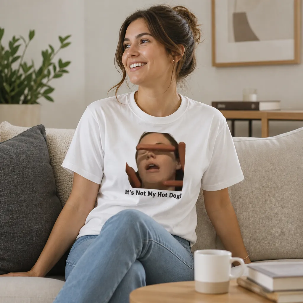 Model wearing Hot Dog Girl: It's Not My Hot Dog! Tee T-Shirts in White