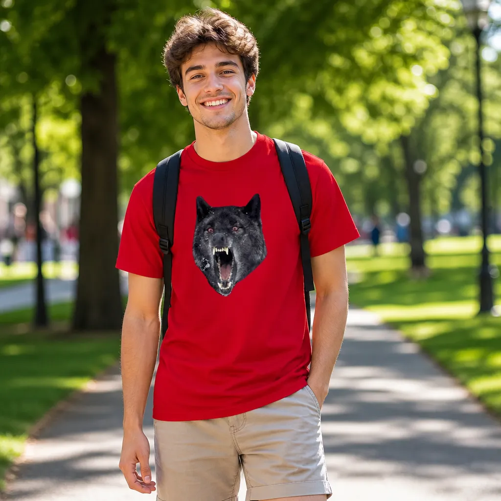 Model wearing Insanity Wolf: Extreme Meme T-Shirt T-Shirts in Black