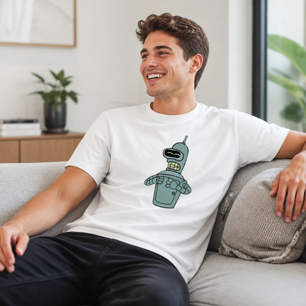 Model wearing Bender Laughing T-Shirt T-Shirts in Black