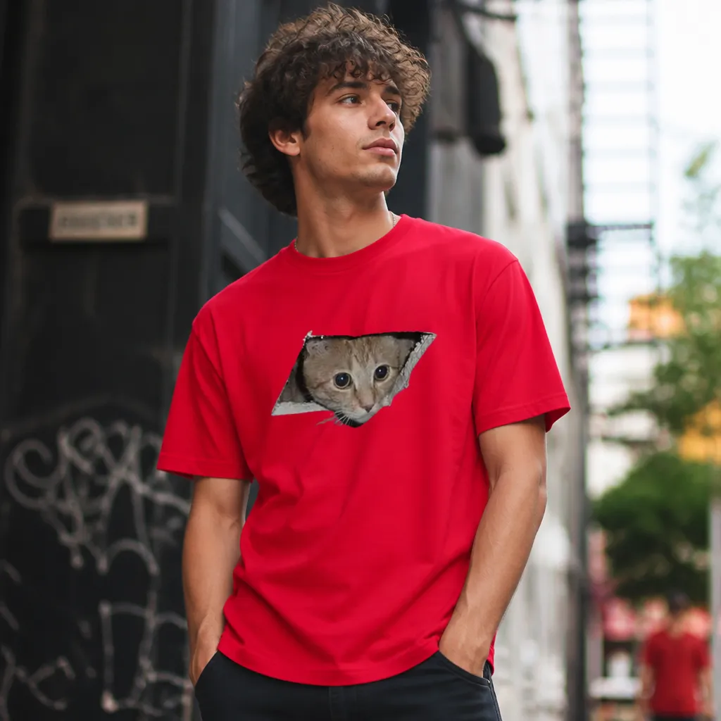 Model wearing Behold! Ceiling Cat Meme T-Shirt T-Shirts in Black