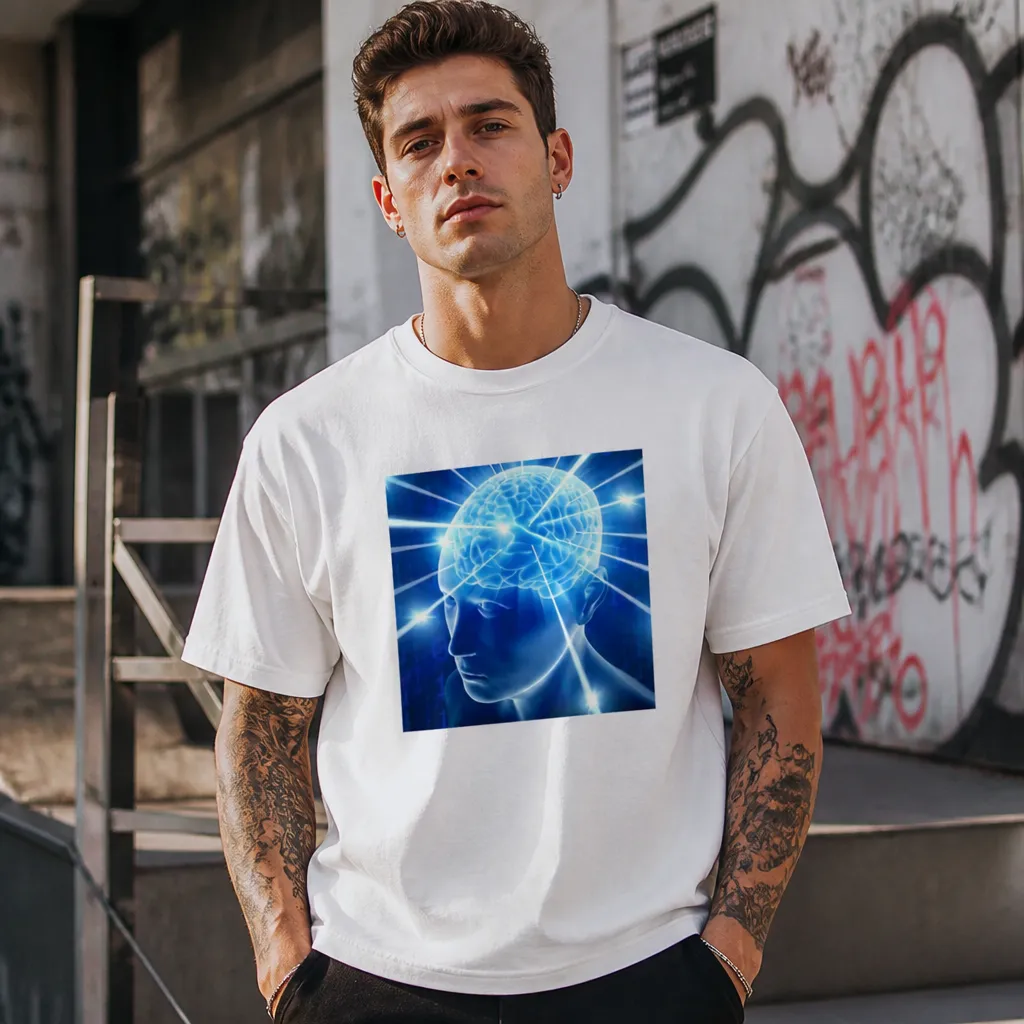 Model wearing Galaxy Brain T-Shirt T-Shirts in White