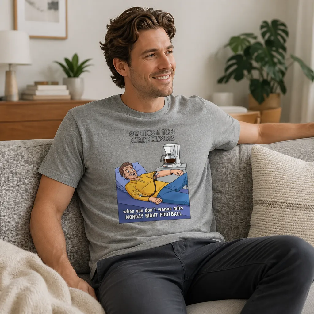 Model wearing Monday Night Football Face T-Shirt T-Shirts in Black