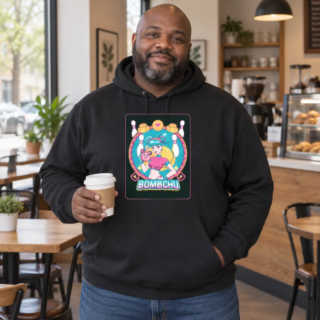 Model wearing Bombchu Bowling Club Graphic Hoodie Hoodies in White