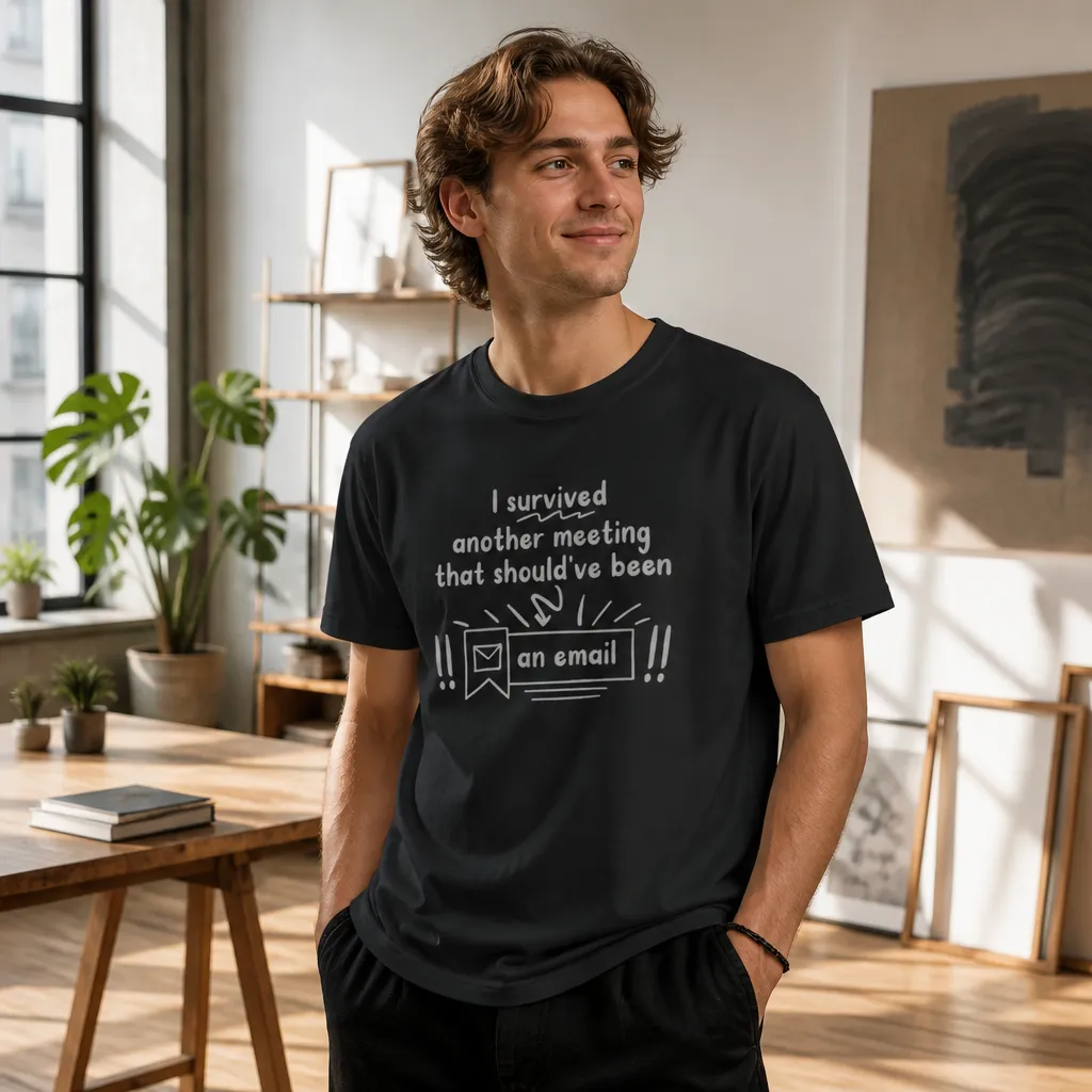 Model wearing Another Meeting That Should've Been an Email T-Shirt T-Shirts in White