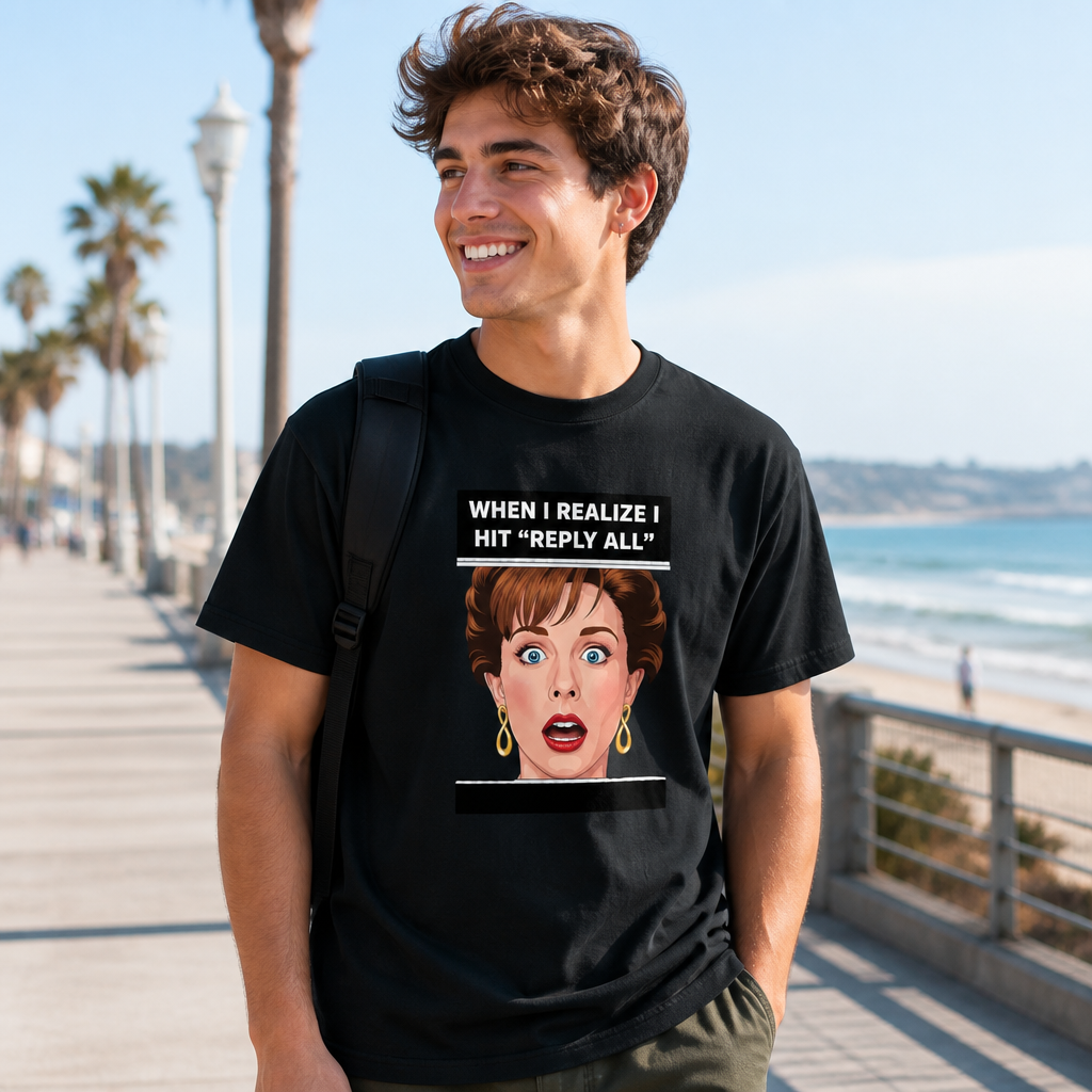 Model wearing Reply All Accident T-Shirt T-Shirts in White