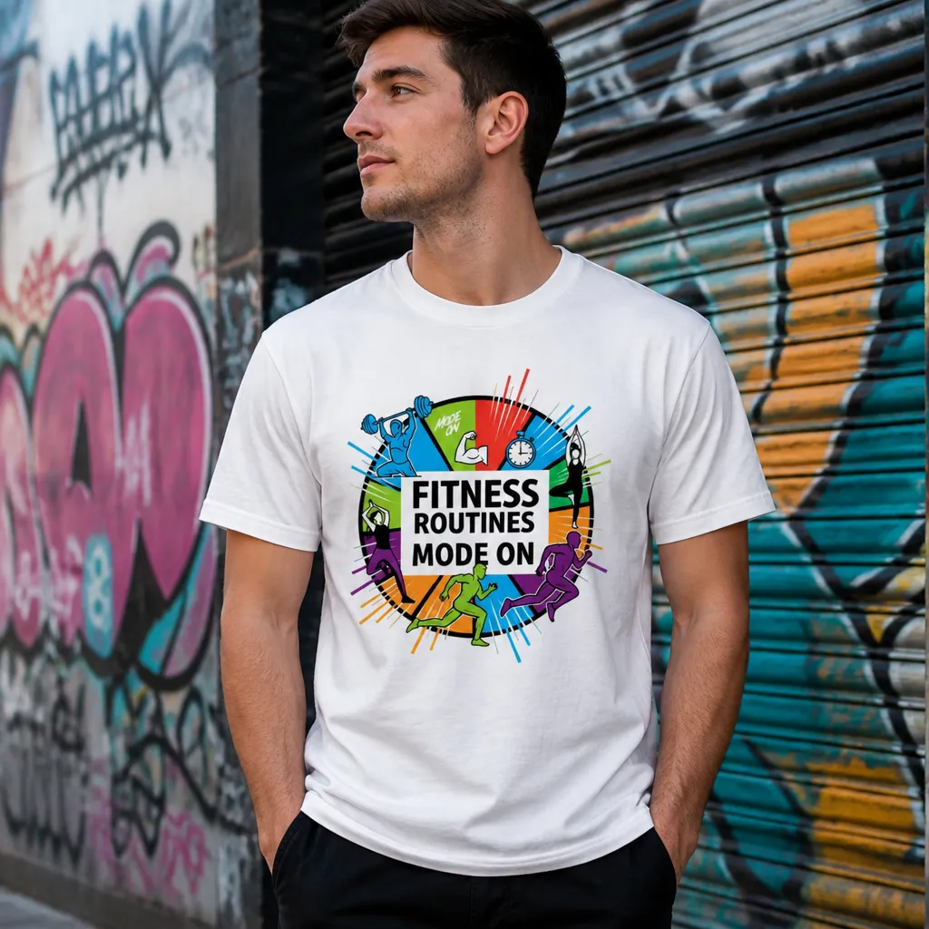 Model wearing Fitness Routines Mode On Meme T-Shirt T-Shirts in White