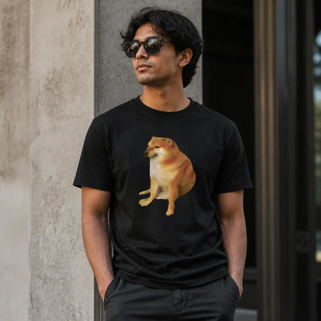 Model wearing Cheems: Amteeing for Comfort T-Shirt T-Shirts in White