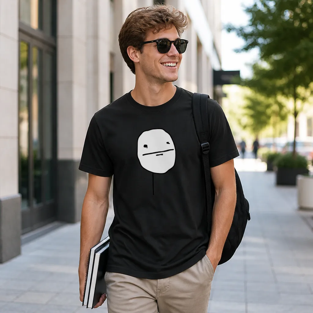 Model wearing Poker Face Rage Comic T-Shirt T-Shirts in Black