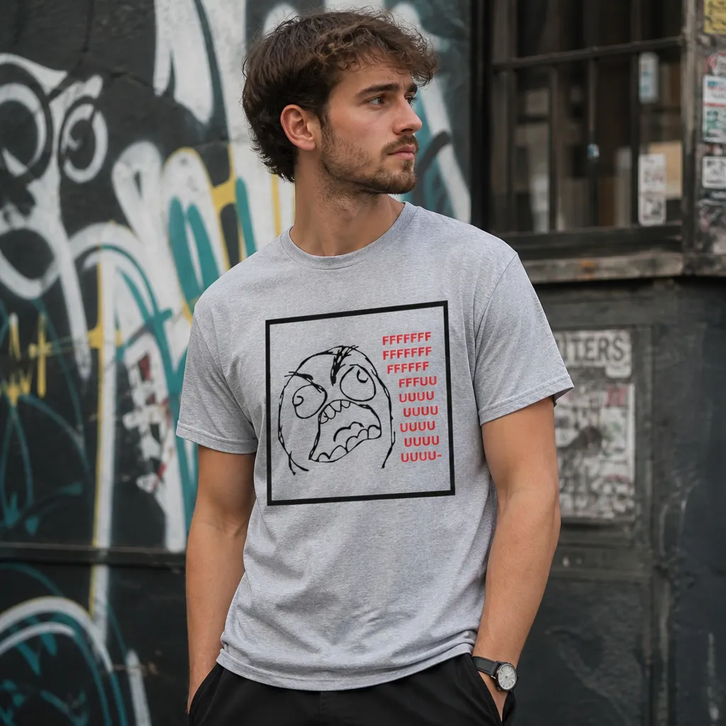 Model wearing Rage Comics (FFFFFFFFUUUUUU) T-Shirt T-Shirts in Grey