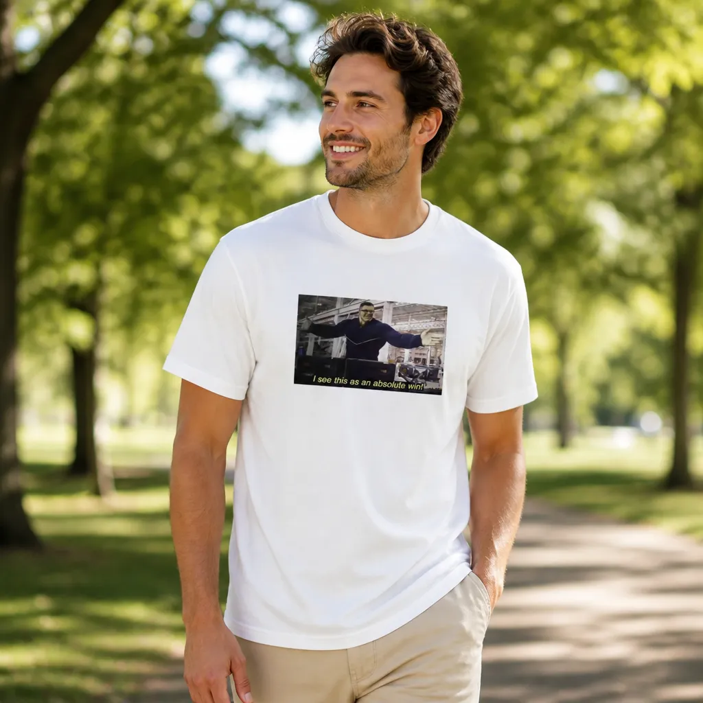 Model wearing Absolute Win Meme T-Shirt T-Shirts in Grey