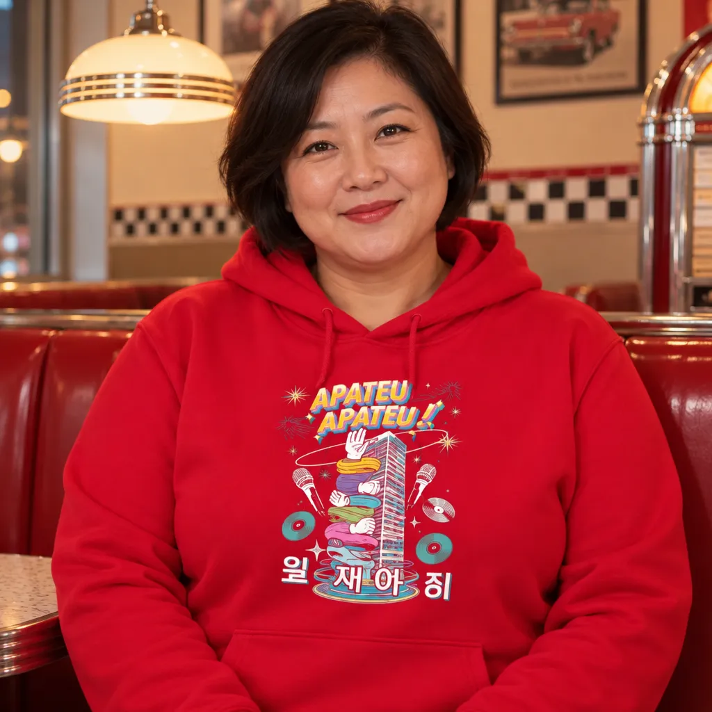 Model wearing Apateu Chant K-Pop Party Hoodie Hoodies in Red