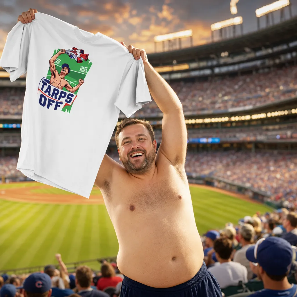 Model wearing Tarps Off Tee: Game Day Hype T-Shirts in White