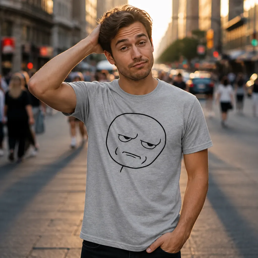 Model wearing Are You Kidding Me? Rage Face Meme Tee T-Shirts in Black