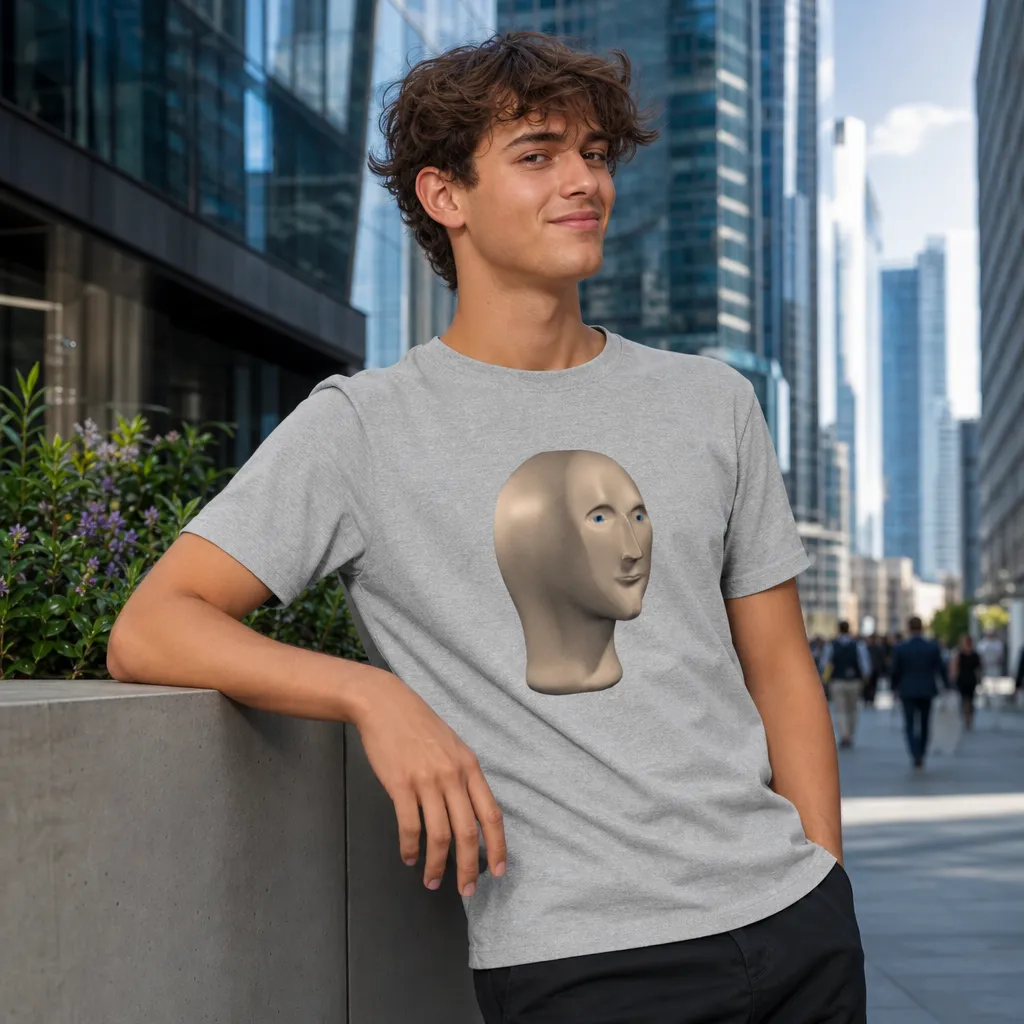 Model wearing Stonks Meme Tee - Invest in Humor! T-Shirts in White