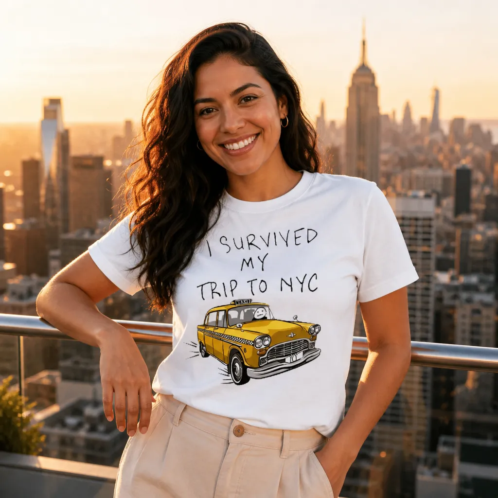 Model wearing I Survived My Trip to NYC T-Shirt T-Shirts in White