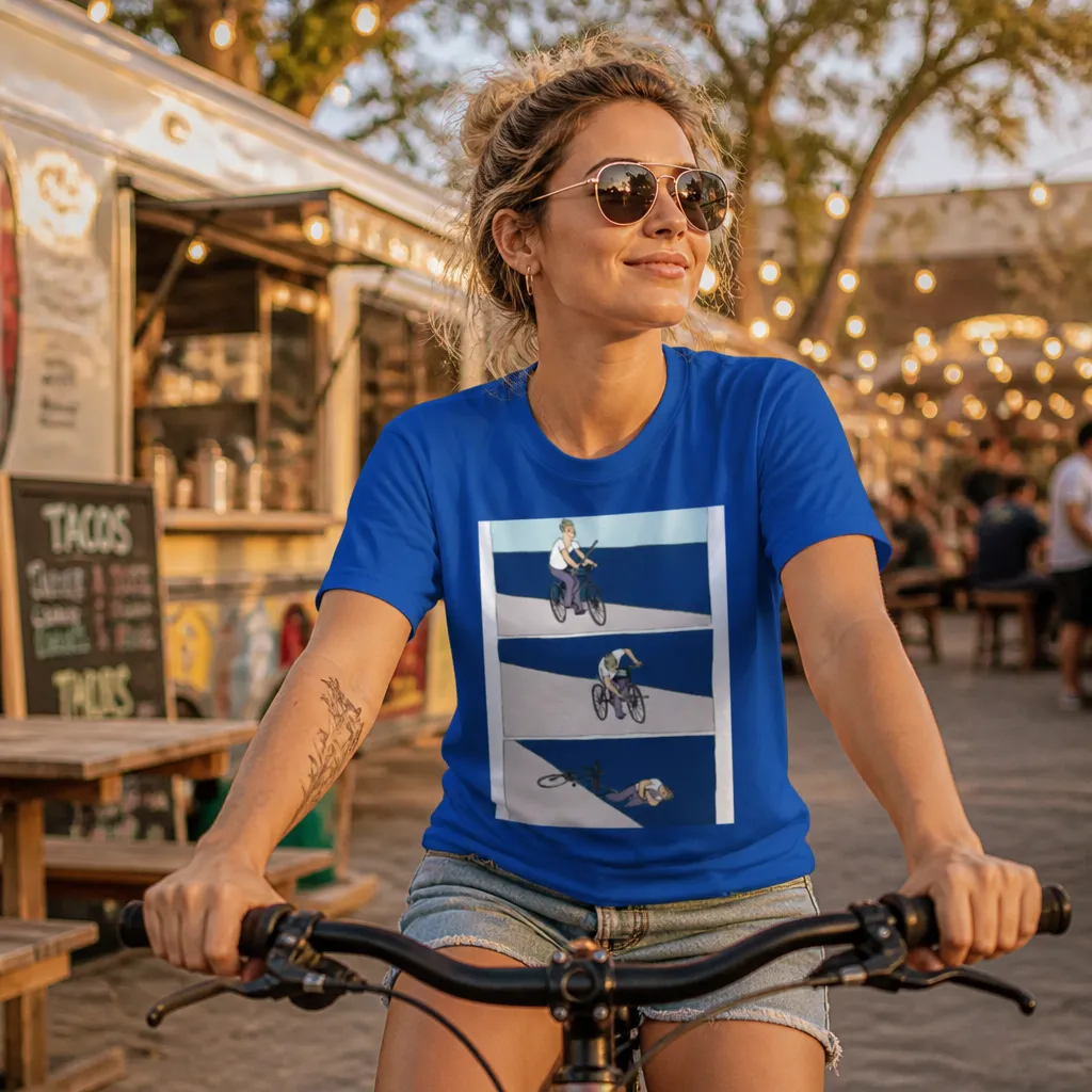 Model wearing Bike Fall (Stick Figure) T-Shirts in White