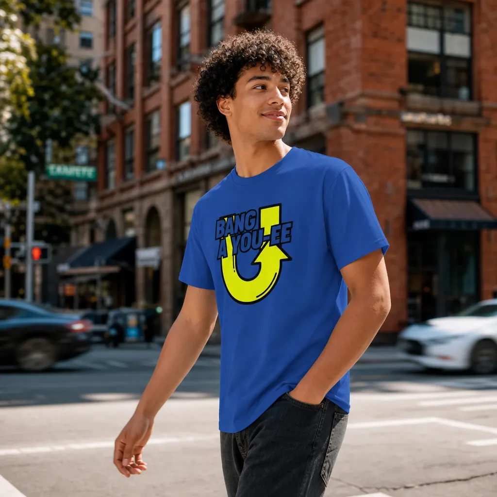Model wearing Bang A You-ee U-Turn Meme T-Shirt T-Shirts in White