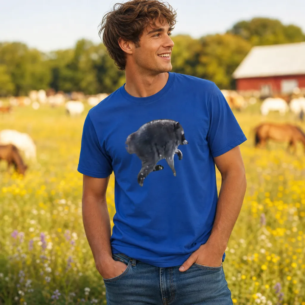 Model wearing Jimothy Raccoon Meme T-Shirt - Viral Sensation T-Shirts in White