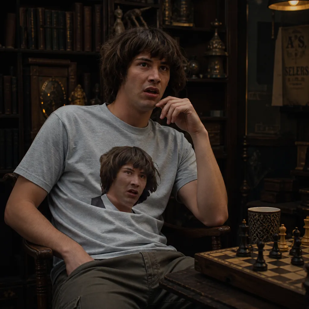 Model wearing Conspiracy Keanu: What If? Meme T-Shirt T-Shirts in Grey