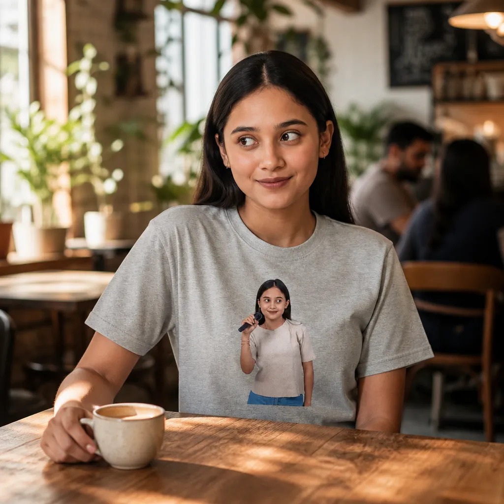 Model wearing Intense Mic Stare Meme T-Shirt T-Shirts in Black