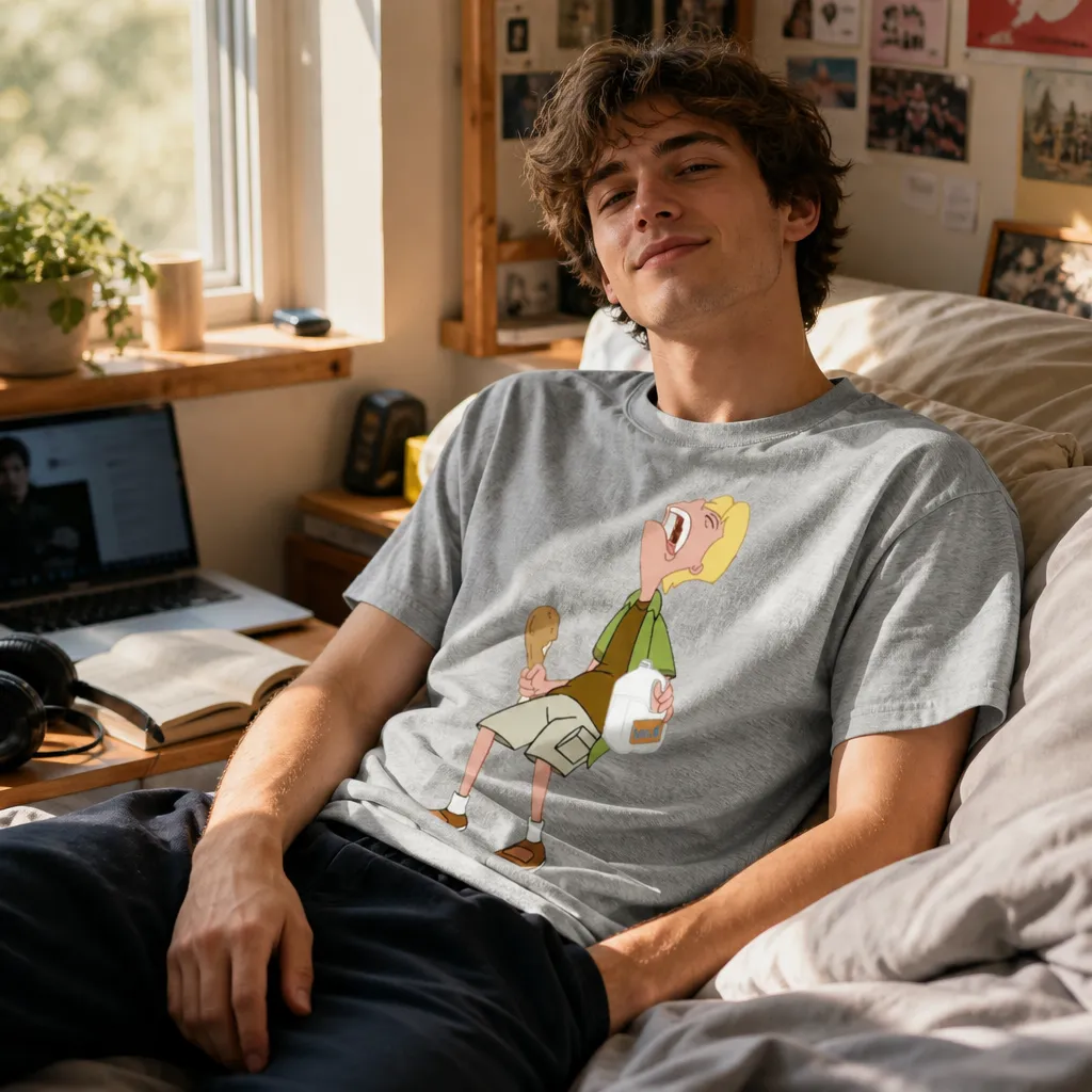 Model wearing Jeremy Sleeping Meme Tee - Phineas & Ferb T-Shirts in White
