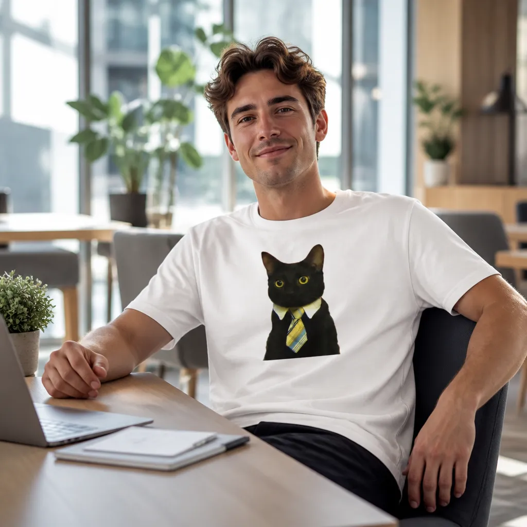 Model wearing Business Cat: Purr-fessional Boss Tee T-Shirts in Black