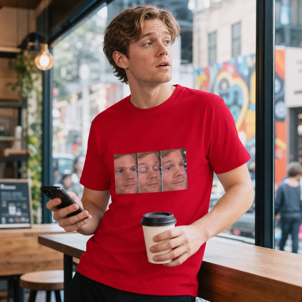 Model wearing Blinking White Guy T-Shirt T-Shirts in Black