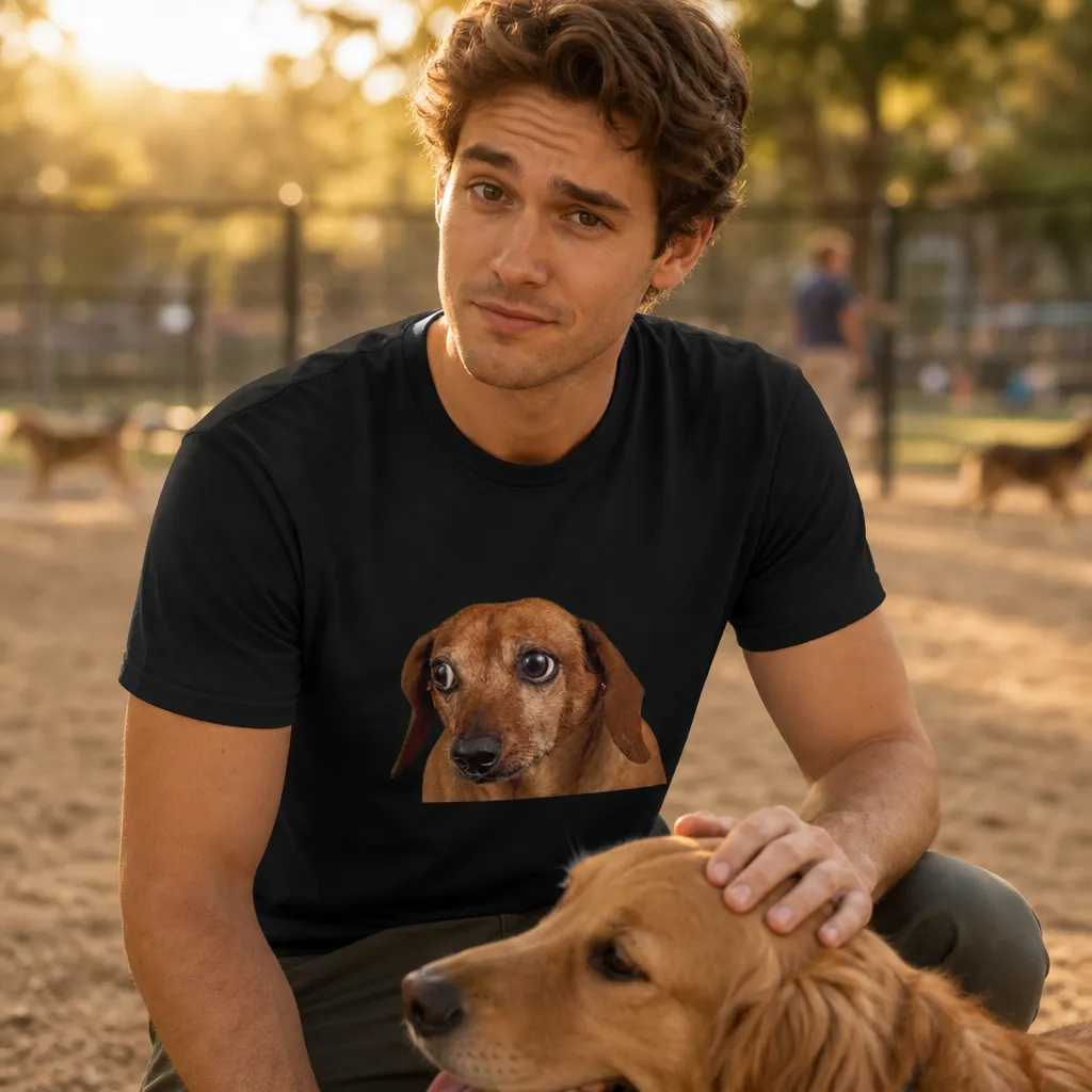 Model wearing Concerned Dog Meme T-Shirt T-Shirts in Black