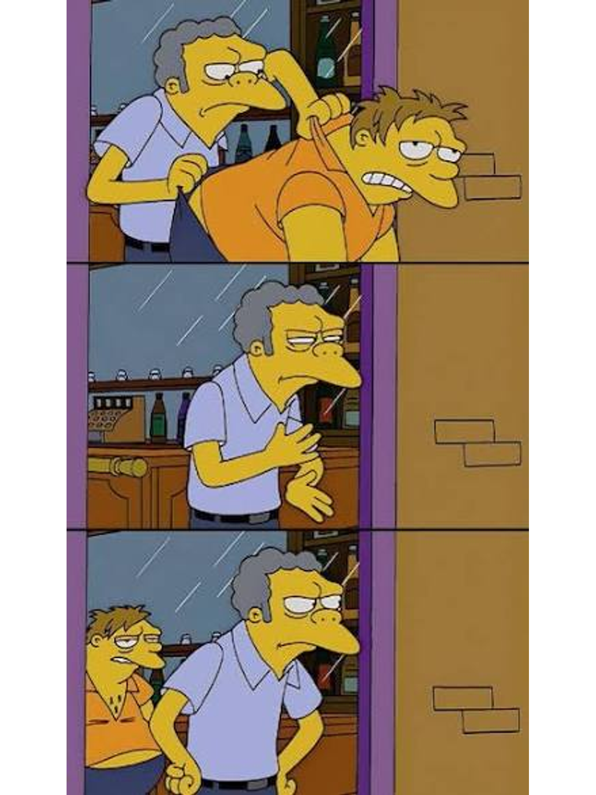 Moe Throws Barney Out T-Shirt Graphic Print Artwork Detail