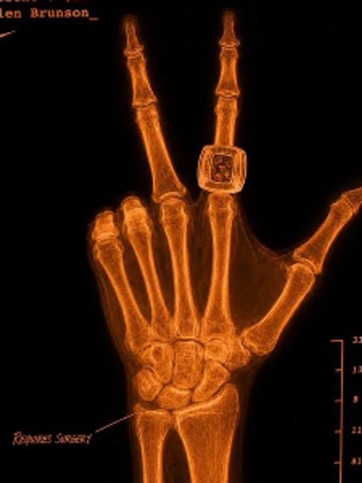 Brunson's "Healthy" Hand X-Ray Meme Tee Graphic Print Artwork Detail
