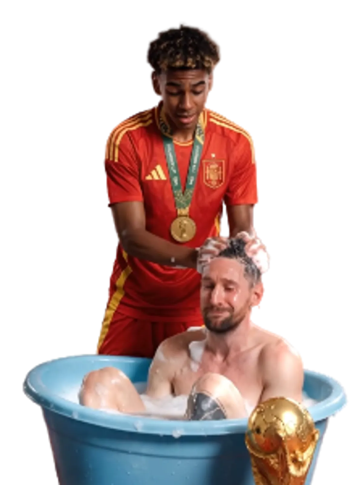 Yamal Washes Messi - GOAT-Washing Tee Graphic Print Artwork Detail