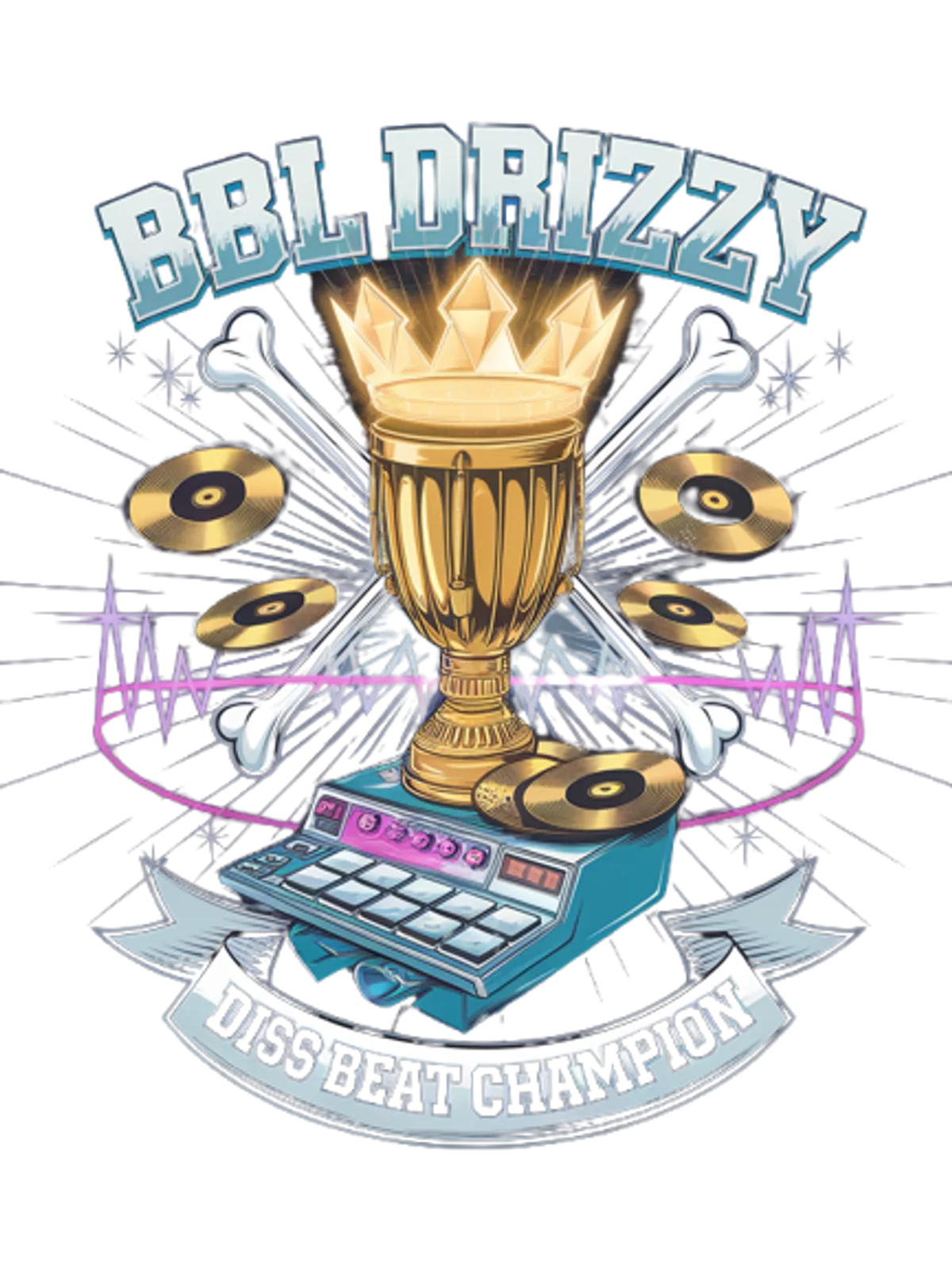 BBL Drizzy Beat Champion Tee Graphic Print Artwork Detail