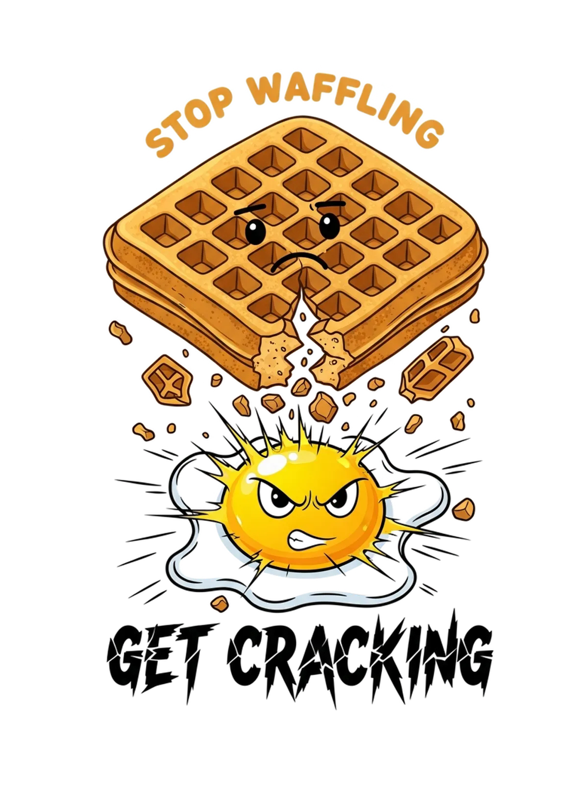 Stop Waffling, Get Cracking Meme Tee Graphic Print Artwork Detail