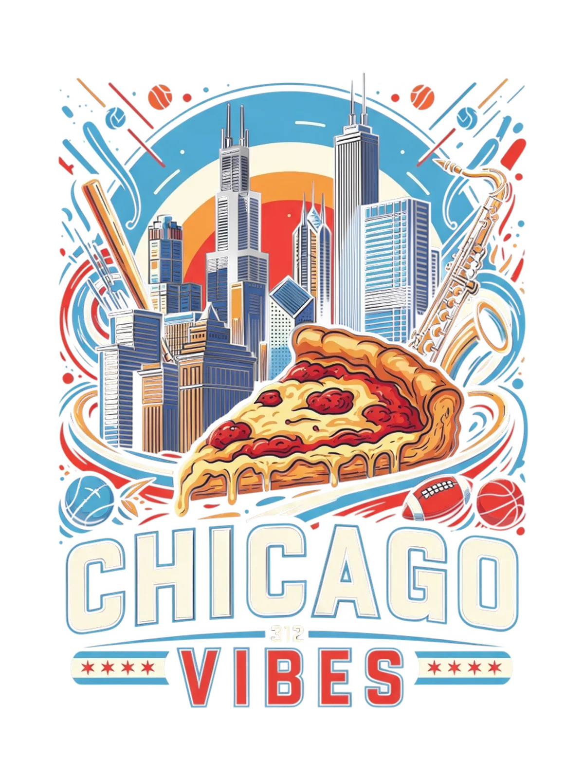 Chicago Vibes T-Shirt - Chi-Town Legend Graphic Print Artwork Detail