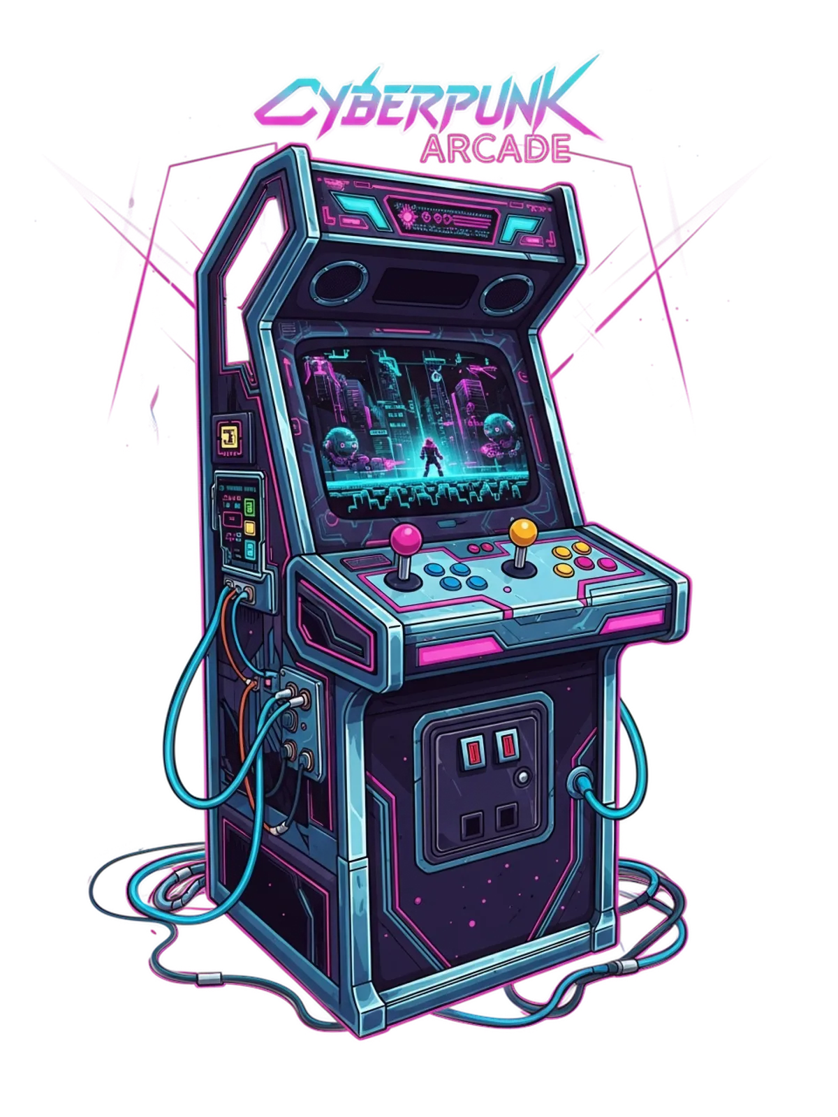 Cyberpunk Arcade Dreams Mug Graphic Print Artwork Detail
