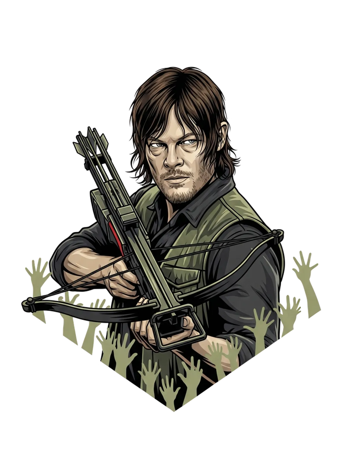 Daryl Dixon Walking Dead Survivor Tee Graphic Print Artwork Detail