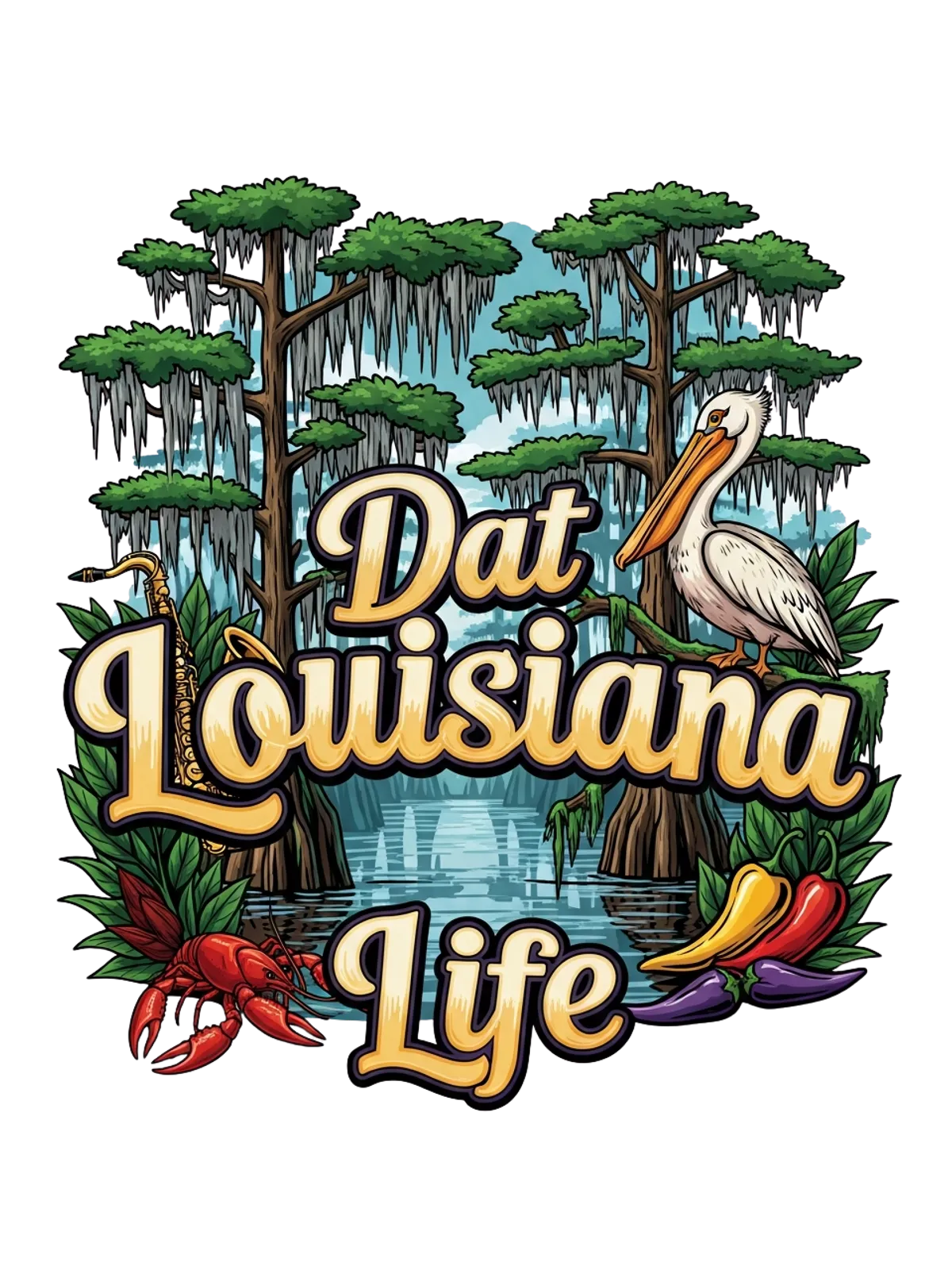 Dat Louisiana Life Tee - Southern Vibes Graphic Print Artwork Detail