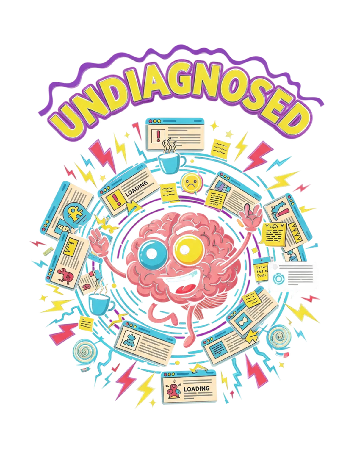 Undiagnosed Funny Chaotic Energy Tee Graphic Print Artwork Detail