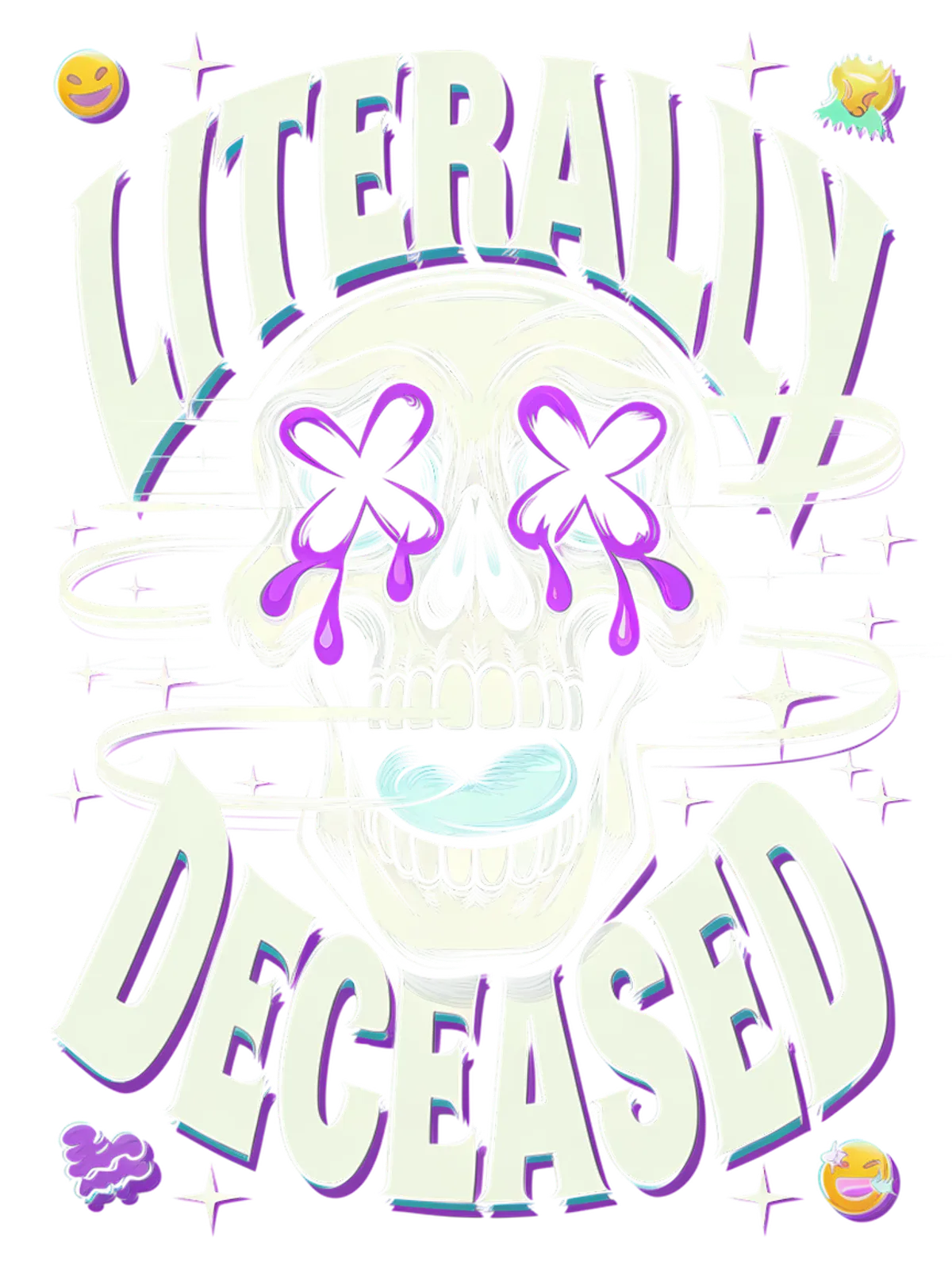 Literally Deceased Skull Hoodie Graphic Print Artwork Detail