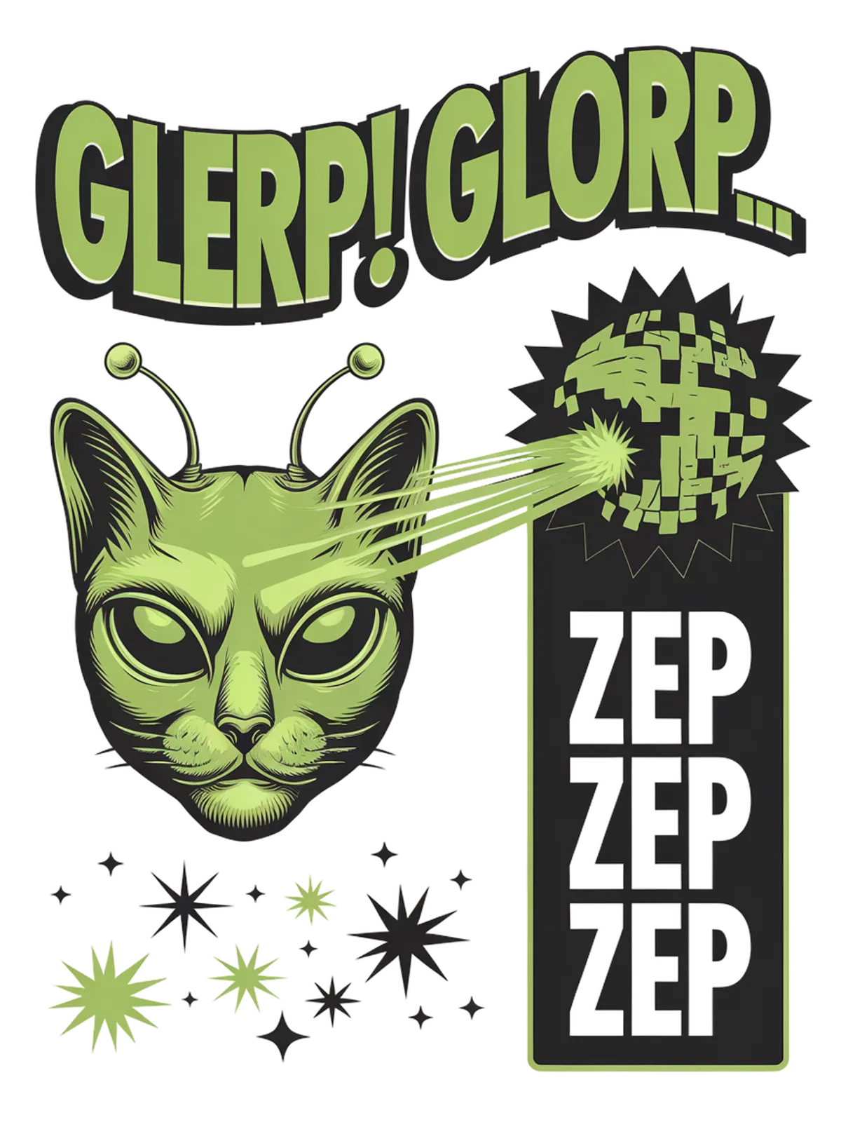 Glerp Glorp Alien Cat Sci-Fi Meme Tee Graphic Print Artwork Detail
