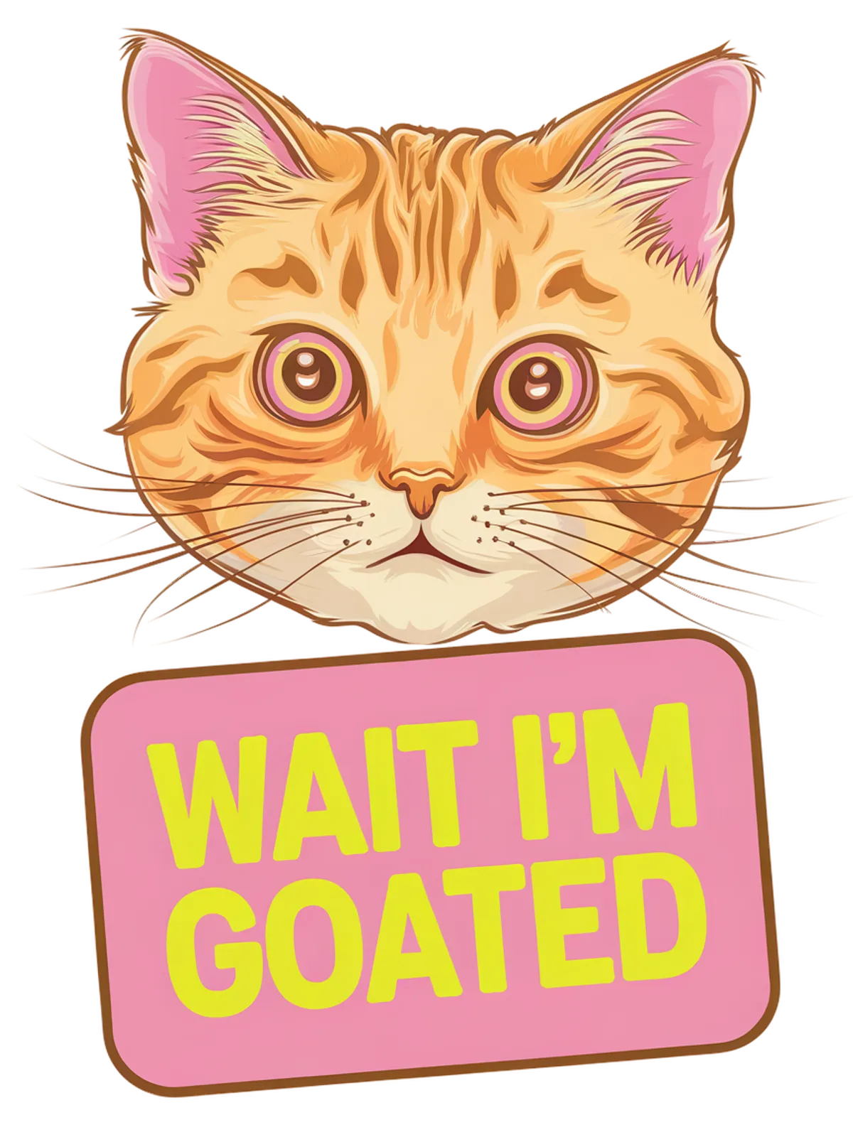 Wait I'm Goated Funny Cat Meme T-Shirt Graphic Print Artwork Detail