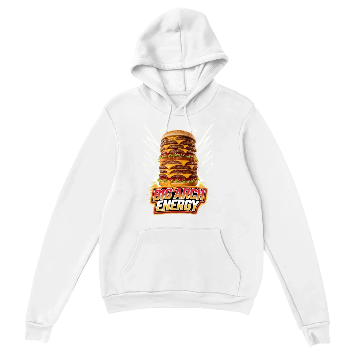 Big Arch Energy Funny Burger Hoodie - White Hoodies (ZeitZwag Streetwear)